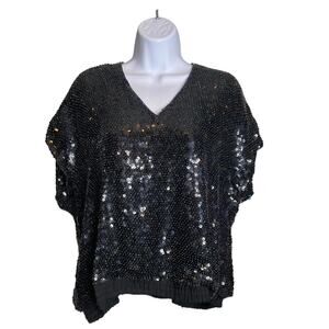 Vintage de Bina 1980’s Women’s Black Sequins Blouse Est. Size XL Disco Glam